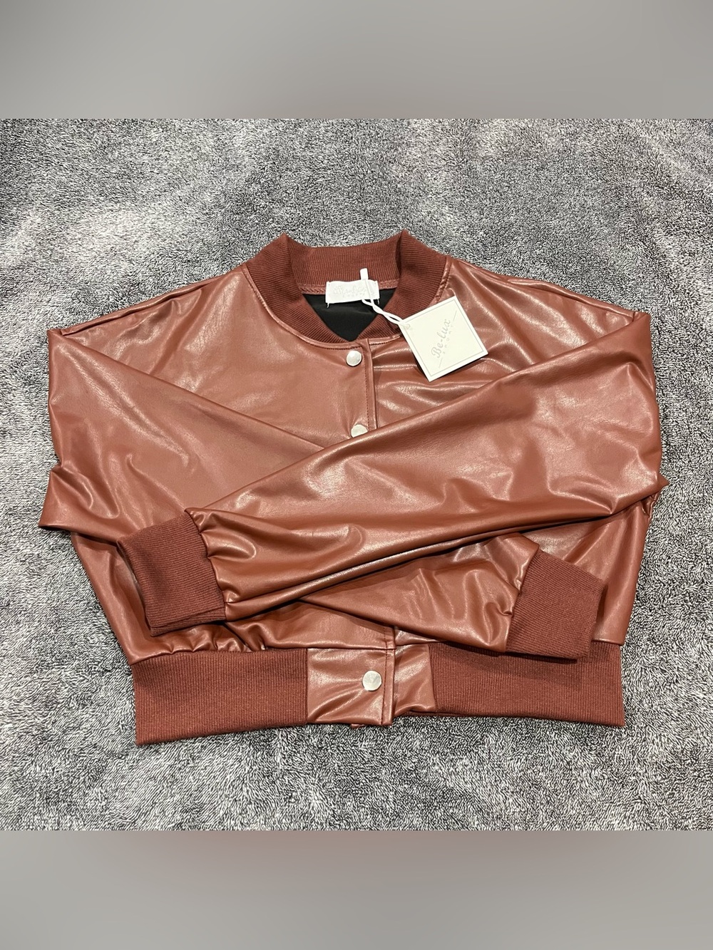 NWT❗️ Be-Lux Sport by Rosee Cropped Faux-Leather Bomber Jacket women size M